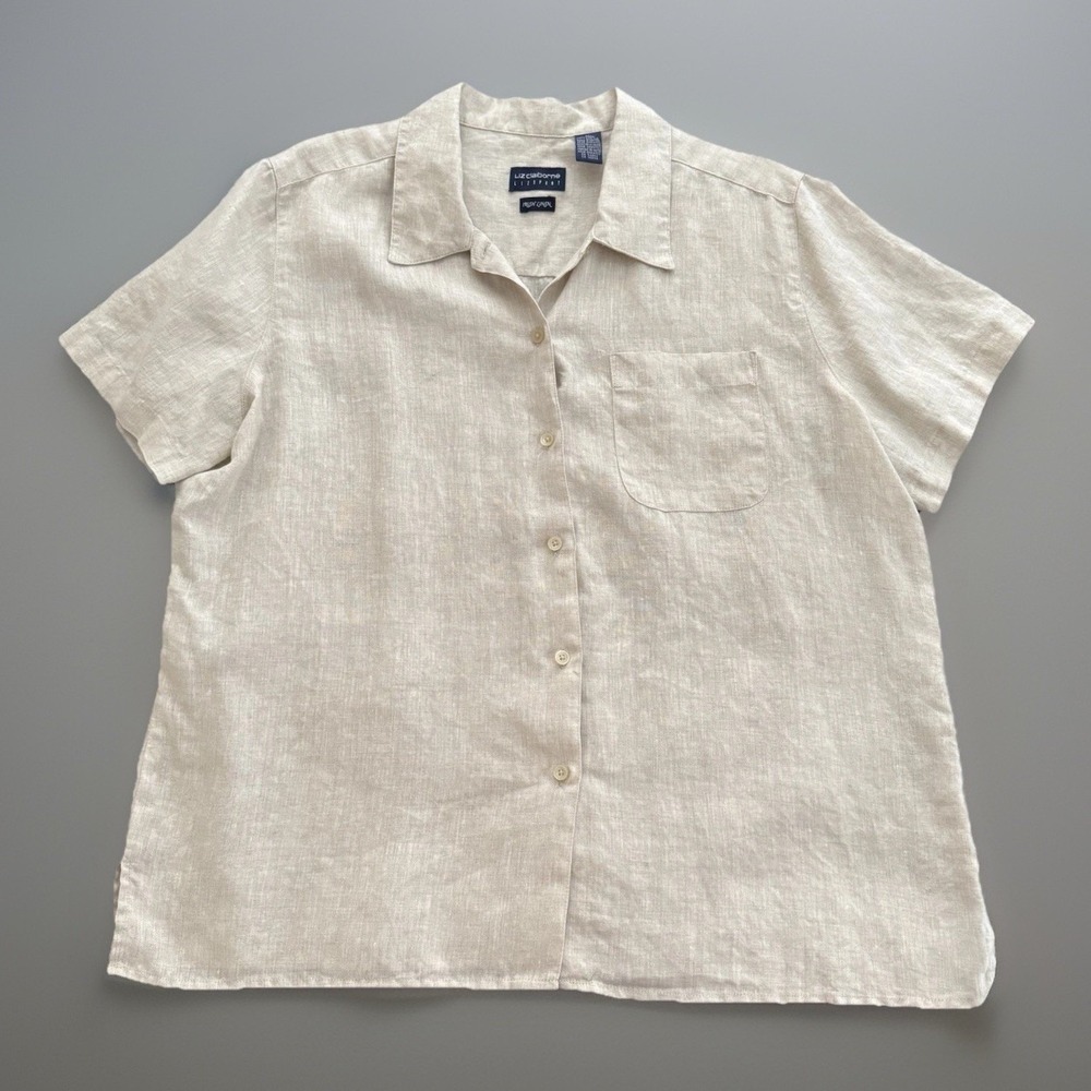 Liz Claiborne Women's 100% Irish Linen Button Up Top Sz XL- Natural-Lightweight